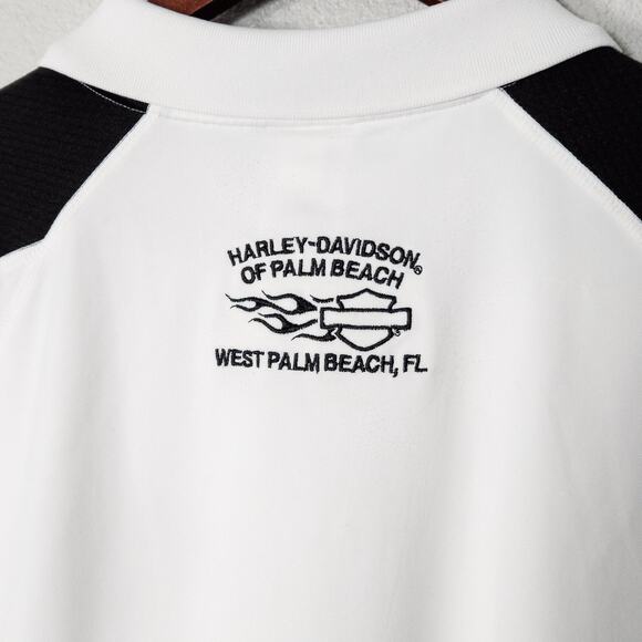 Harley-Davidson Men’s Polo Biker Noir Heritage Logo Palm Beach White Size M/L - Picture 3 of 11